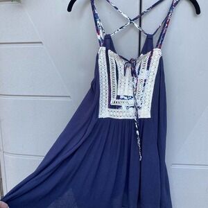 UMGEE Navy Strappy Trapeze Top Blouse Boho Festival sz M